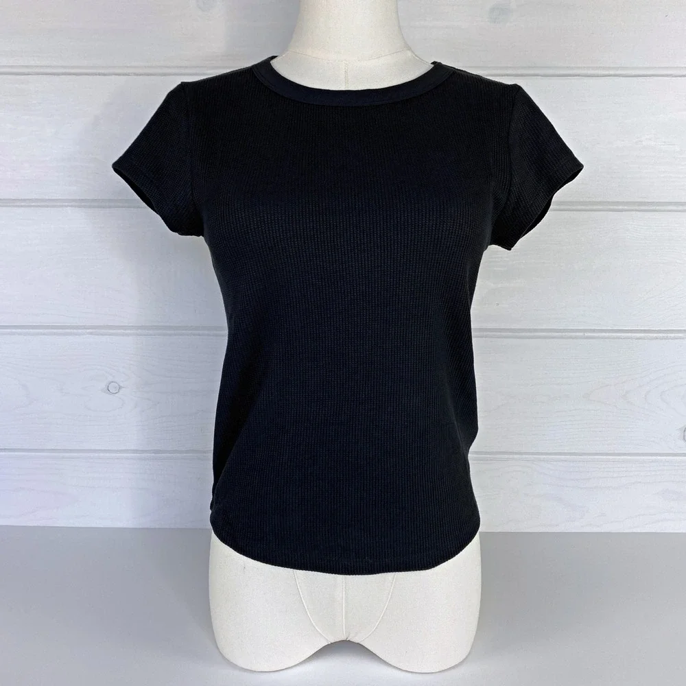 American Eagle AE Waffle T-Shirt Layering Tee M Black Stretch Base Layer 90s Y2K - Picture 4 of 16